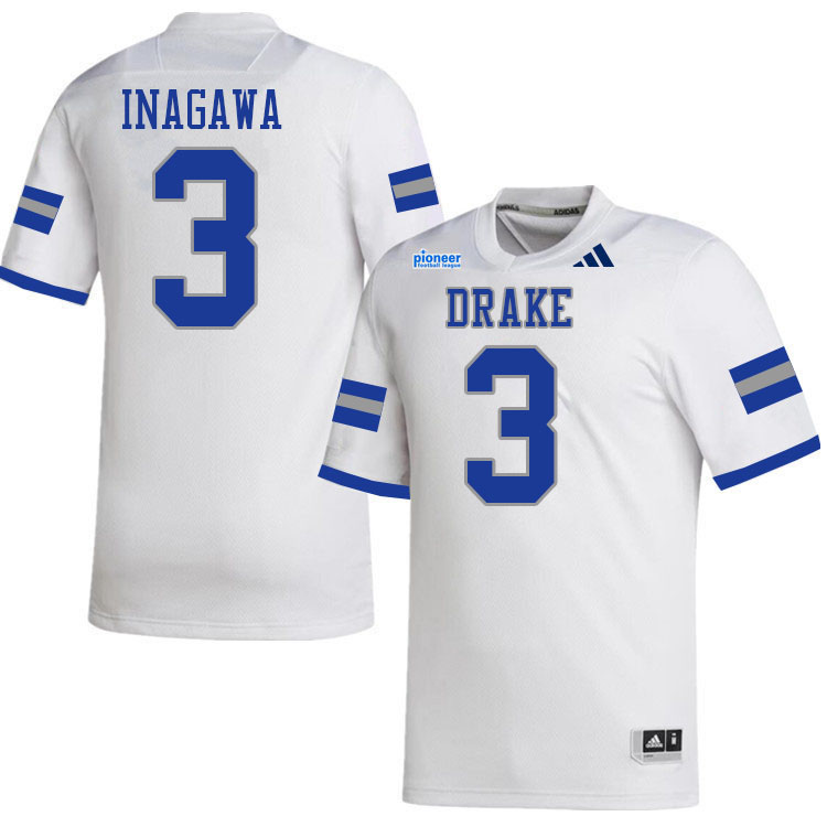 Drake Bulldogs #3 Logan Inagawa College Football Jerseys,Uniforms-White